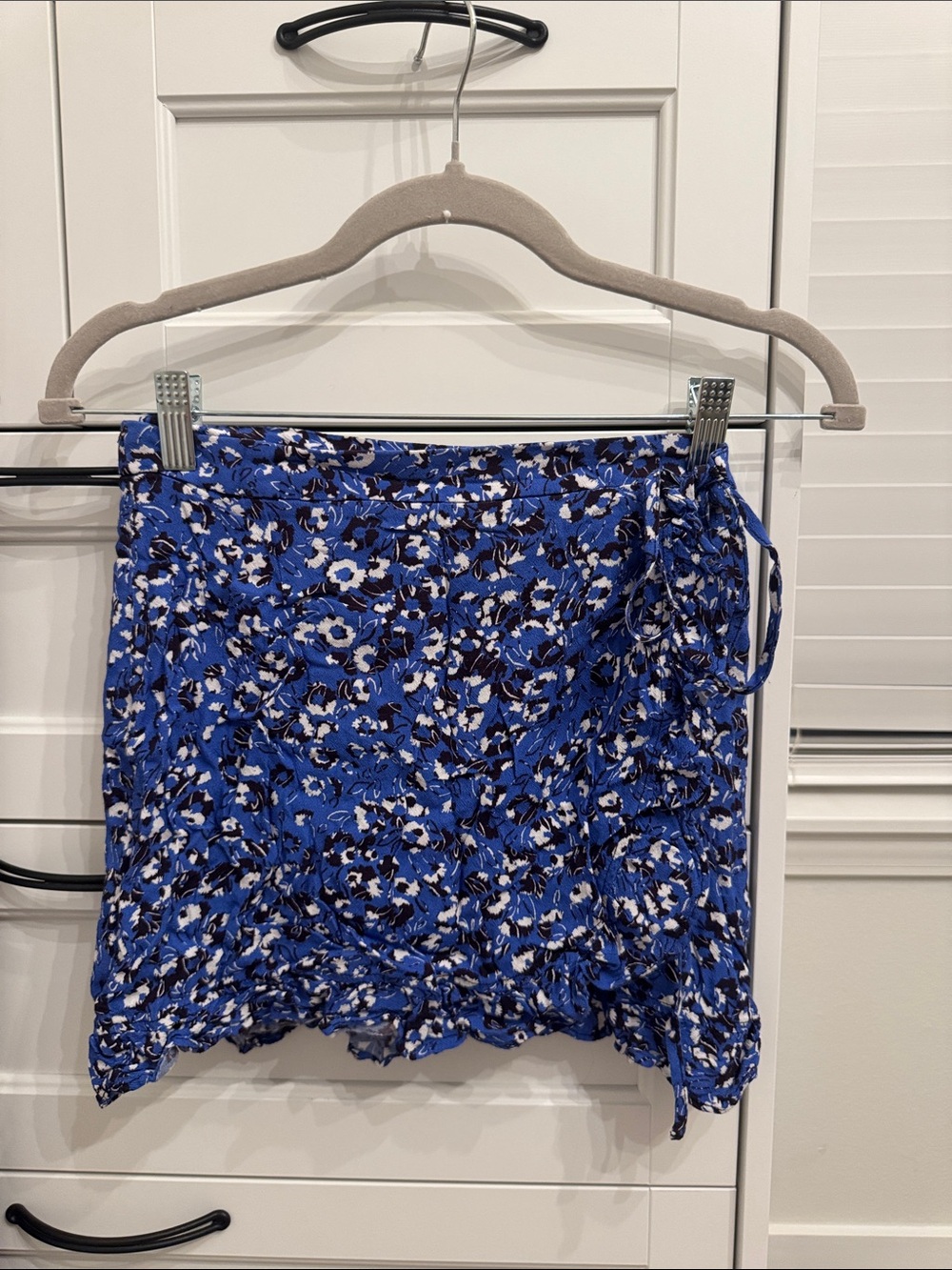 Zara Royal Blue Floral Wrap Mini Skirt